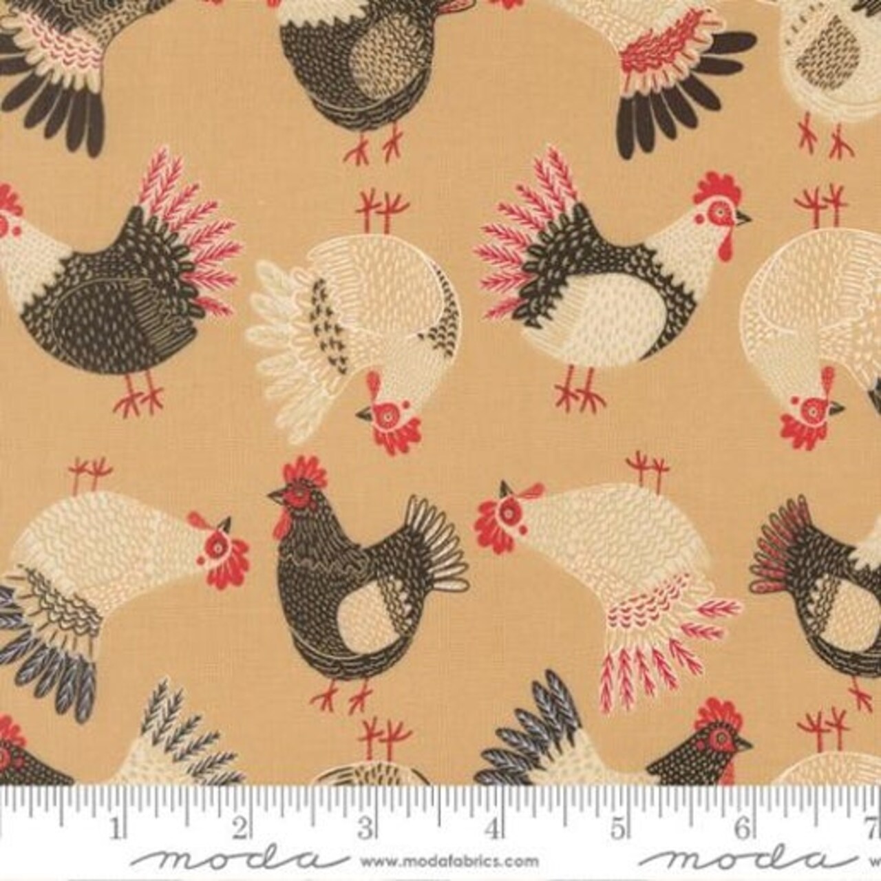 The Henhouse Tossed Chickens Novelty Hay Cotton Fabric by the Yard